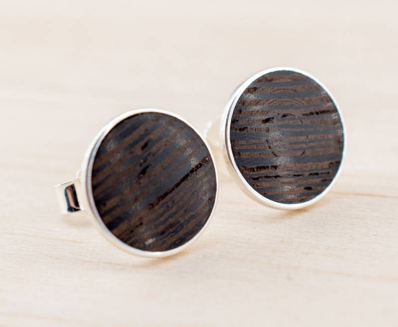 925 Silber Ohrstecker Holz 4-10mm Cabochon Ohrringe Brautschmuck Männerschmuck Fake Plugs Hölzern Wooden Ear Studs Wood Cabochons Ohrschmuck von WildWoodManufaktur