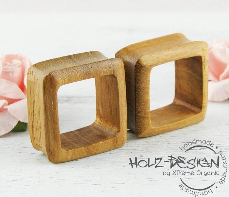 3-30mm Paar Pair Holz Flesh Tunnel Viereck Square Plug Handgefertigt Ohr Plugs Gauge Piercing Handmade von WildWoodManufaktur