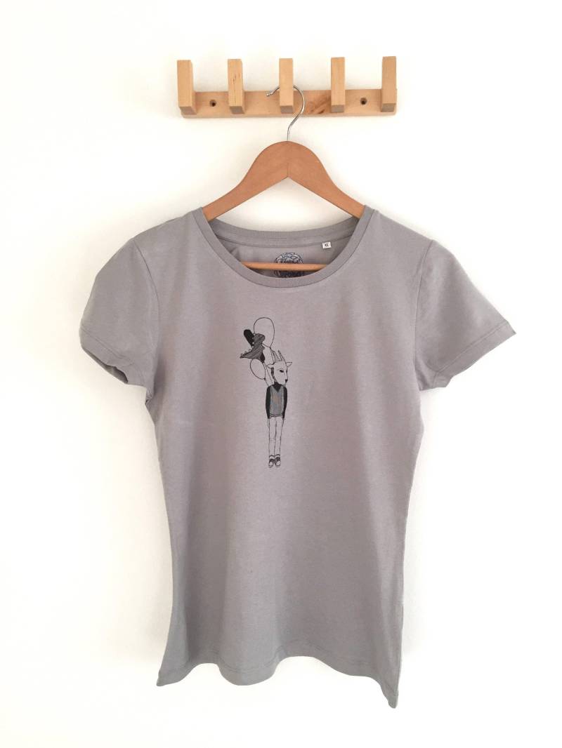 Damen T Shirt, Damenmode, Shirt Druck, Siebdruck, Kunstdruck Geschenke Für Sie, Grau Damen T Shirt, Damenmode, Shirt Druck, Siebdruck, Kunstdruck Geschenke Für Sie, Grau von WildWoodPenandInk