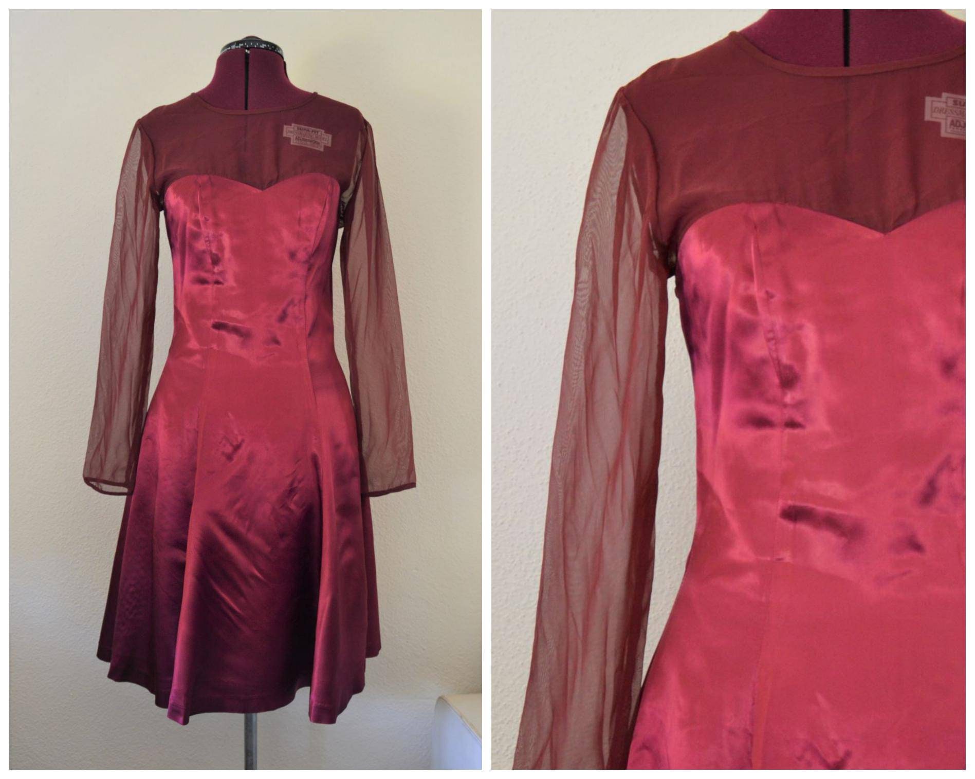 Vintage 70Er 80Er Jahre Purpur Rosa Magenta Kleid // Fit Und Flare Satin Seide Chiffon Schiere Kurzes Formelle Party Cocktail S von WildandLonesome