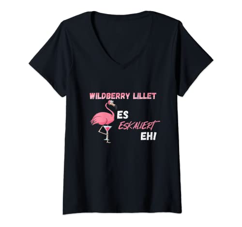 Damen Lieblingscocktail Wild Berry Lillet Es Eskaliert Wildberry T-Shirt mit V-Ausschnitt Damen Lieblingscocktail Wild Berry Lillet Es Eskaliert Wildberry T-Shirt mit V-Ausschnitt von Wildberry Cocktail Lillet Pink Design
