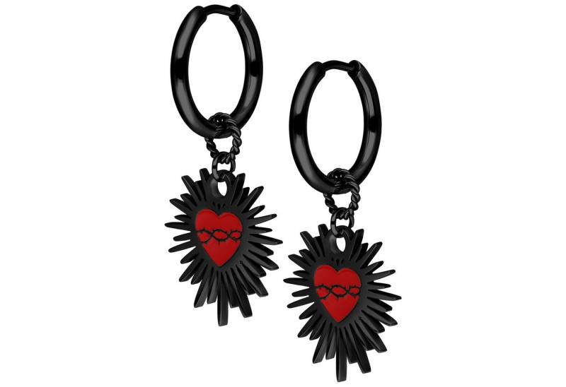 Wildcat Paar Ohrhänger Enamel Sacred Heart Barbed Wire Hoops Pair, wasserfest, langlebig, hautverträglich von Wildcat