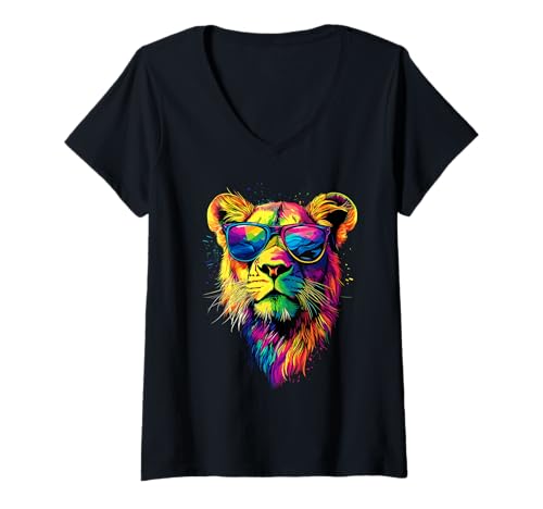 Damen Löwin Lioness Löwe Junge Löwinnen Mama Wilde Süße Löwen T-Shirt mit V-Ausschnitt Damen Löwin Lioness Löwe Junge Löwinnen Mama Wilde Süße Löwen T-Shirt mit V-Ausschnitt von Wilde Löwin für Löwinnen und Löwen Liebhaber