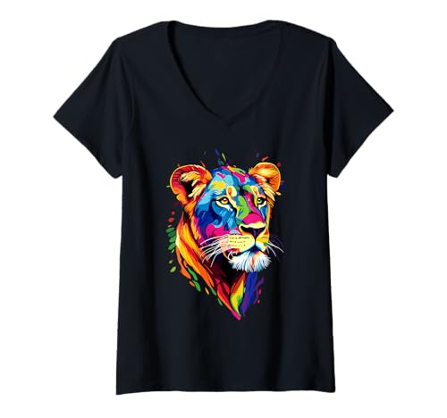 Damen Löwin Lioness Löwe Junge Löwinnen Mama Wilde Süße Löwen T-Shirt mit V-Ausschnitt Damen Löwin Lioness Löwe Junge Löwinnen Mama Wilde Süße Löwen T-Shirt mit V-Ausschnitt von Wilde Löwin für Löwinnen und Löwen Liebhaber