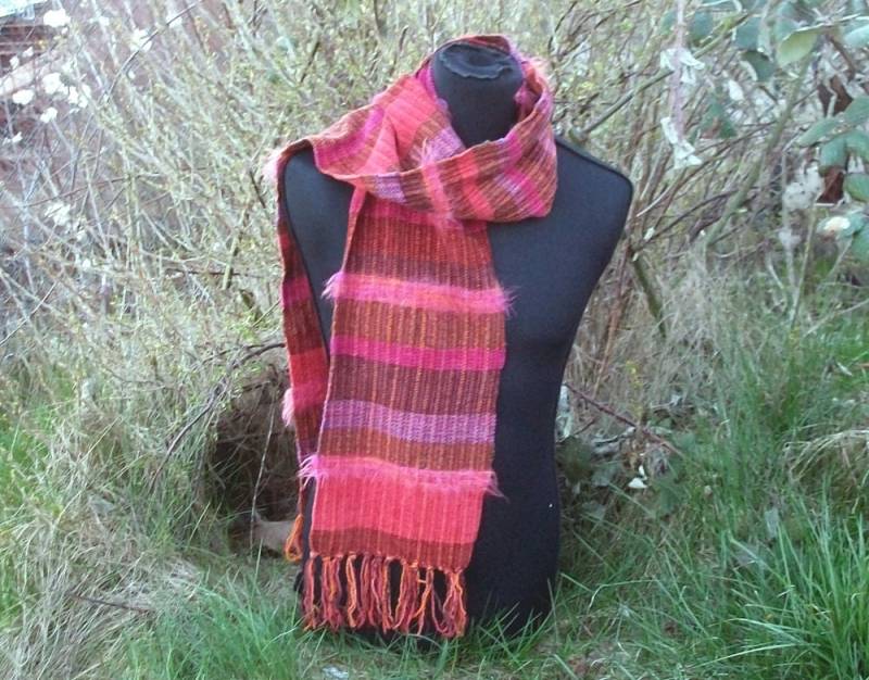 Handgewebter Schal , Boho Braun Orange Rot Violett Lila Pink Rosa Baumwolle Textur Saori 22 X 180 cm + Fransen Ooak Handgewebter Schal , Boho Braun Orange Rot Violett Lila Pink Rosa Baumwolle Textur Saori 22 X 180 cm + Fransen Ooak von WildeWebe