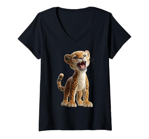 Damen Jaguar Raubkatze Großkatze Panther Katze Süßer Jaguar T-Shirt mit V-Ausschnitt von Wilder Jaguar für Raubkatzen Liebhaber