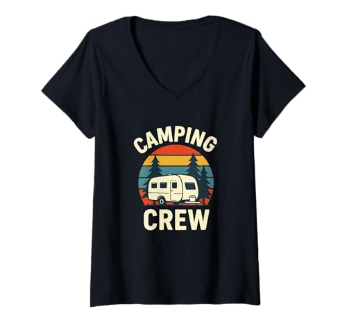 Damen Camping Crew Grafik für Outdoor-Abenteuer-Fans T-Shirt mit V-Ausschnitt Damen Camping Crew Grafik für Outdoor-Abenteuer-Fans T-Shirt mit V-Ausschnitt von Wilderness Camping Tees & Apparel