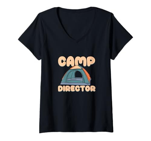 Damen Campingdirektor Outdoor Abenteuer Naturführer Campingliebhaber T-Shirt mit V-Ausschnitt Damen Campingdirektor Outdoor Abenteuer Naturführer Campingliebhaber T-Shirt mit V-Ausschnitt von Wilderness Guide Funny Camper Summer Camp Leader