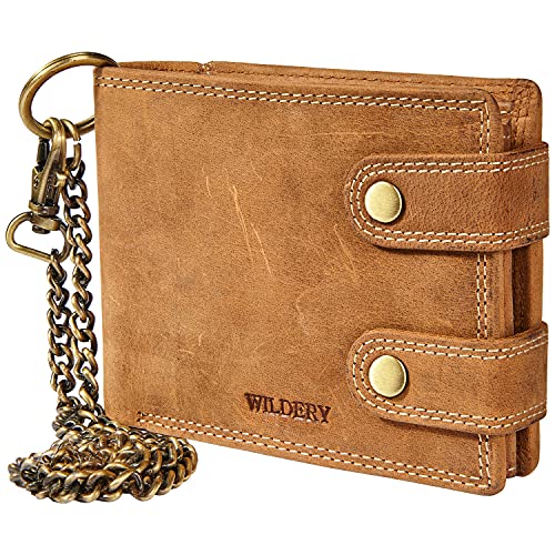 Wildery® Geldbeutel mit Kette I Biker Geldbörse mit Kette Herren I Geldtasche mit RFID Schutz I Portemonnaie mit Sicherheitskette im Querformat /#Vintage Chain WI109 (Beige) von Wildery
