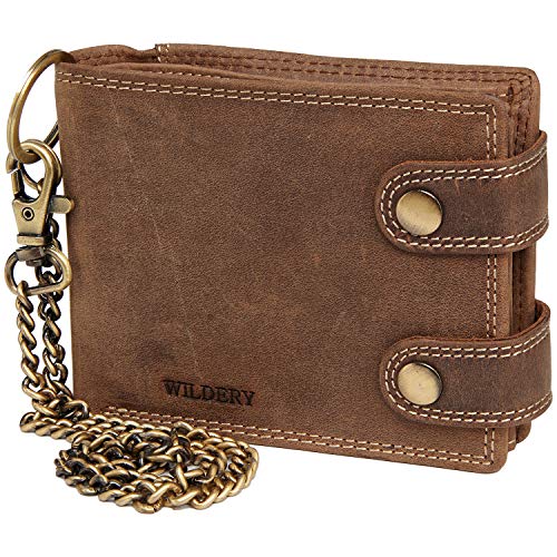 Wildery® Geldbeutel mit Kette I Biker Geldbörse mit Kette Herren I Geldtasche mit RFID Schutz I Portemonnaie mit Sicherheitskette im Querformat /#Vintage Chain WI109 (Braun) von Wildery