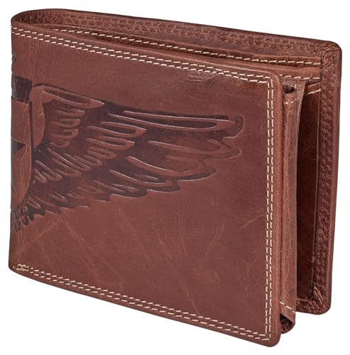 Wildery® Geldbörse Herren Leder I Portmonee Braun mit RFID Schutz I Geldbeutel Herren viele Kartenfächer I Echtleder Portemonnaie I Männer Geschenke /#Adler WI121C von Wildery