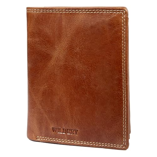 Wildery® Geldbörse für Herren aus Leder mit RFID Schutz im Hochformat in Braun | Geldbeutel | Portmonee | Portemonnaie /#WI108C von Wildery