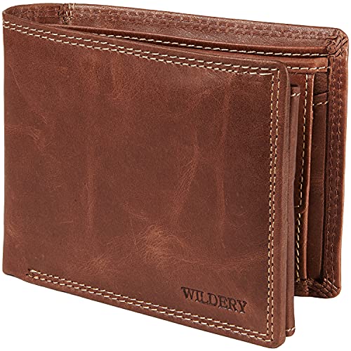 Wildery® Portmonee Herren Leder I Geldbörse Braun mit RFID Schutz I Geldbeutel Herren viele Kartenfächer I Echtleder Portemonnaie I Männer Geschenke /#WI107C von Wildery