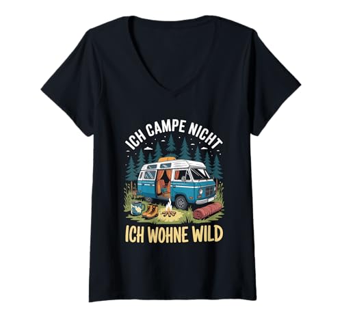 Damen Ich Campe Nicht Ich Wohne Wild Natur T-Shirt mit V-Ausschnitt Damen Ich Campe Nicht Ich Wohne Wild Natur T-Shirt mit V-Ausschnitt von Wildes Camping Abenteuer Natur Van