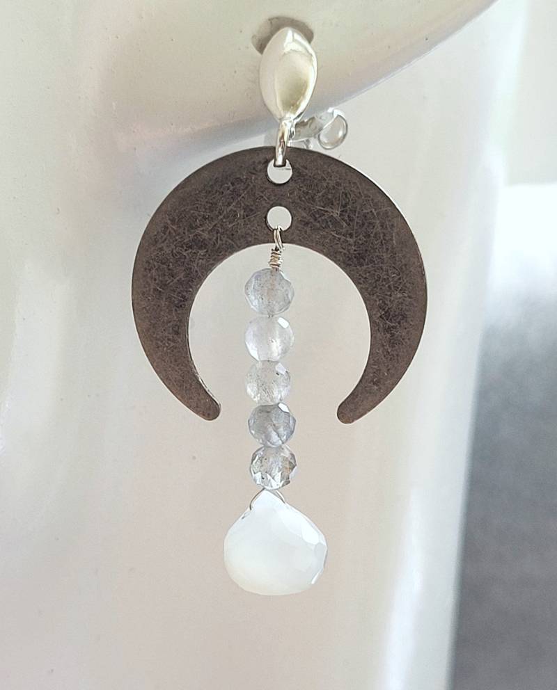 Ohrhänger | Moon Ohrstecker 925Er Silber Labradorite Mondstein Mond Mondsichel Antik Versilbert Boho Individueller Schmuck Geschenk von WildesHerzHH