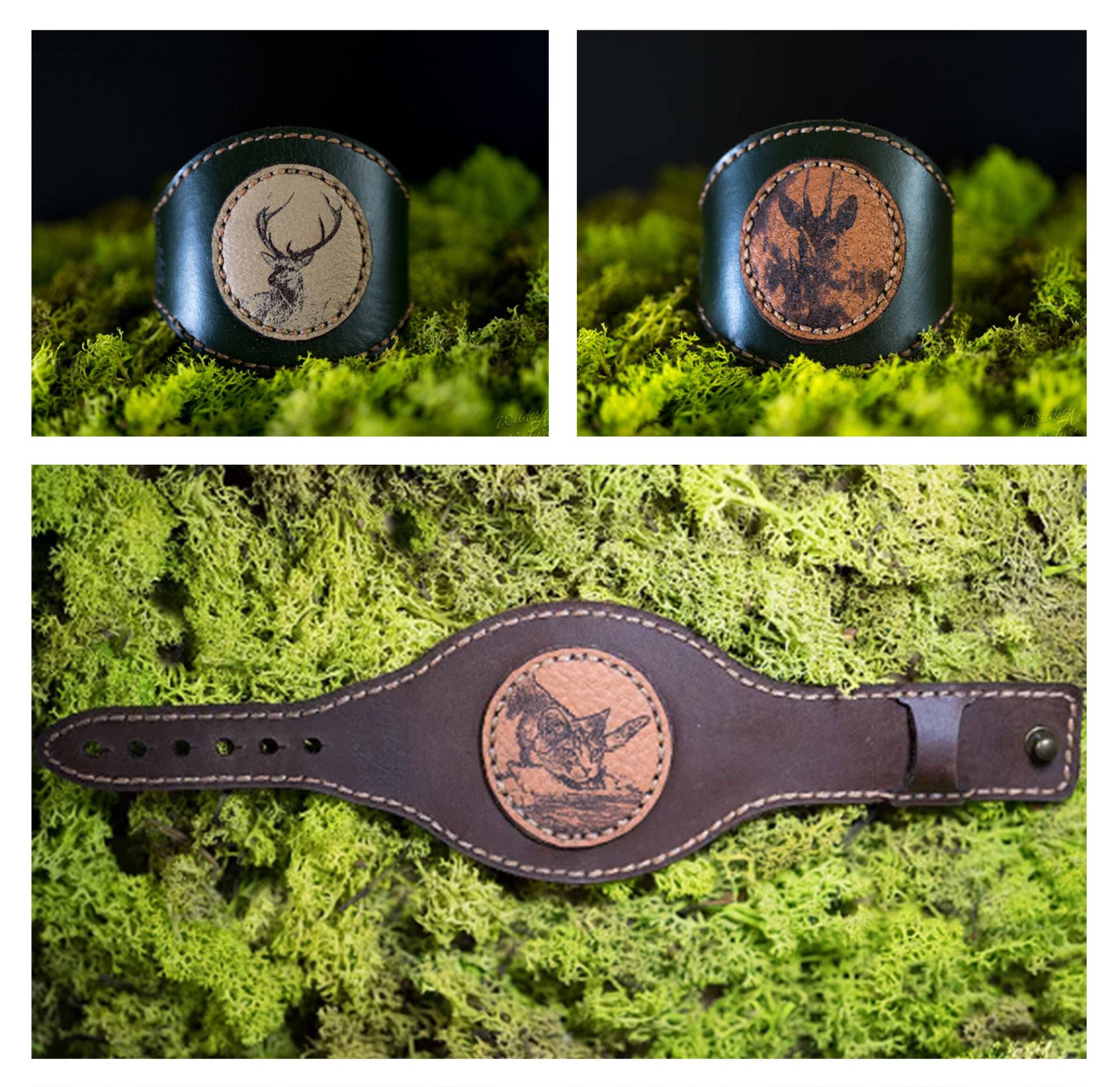 Leder Armband Mit Wählbarem Naturmotiv "Reh" "Hirsch" "Katze" Gravur Laser Leder Armband Mit Wählbarem Naturmotiv "Reh" "Hirsch" "Katze" Gravur Laser von WildestAtNature