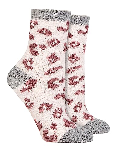 WILDFEET 2er Pack Kuschelsocken Flauschig Damen Antirutsch Lounge Crew Socken Geschenkbox Lustig (37-42, Leopard) von WILDFEET