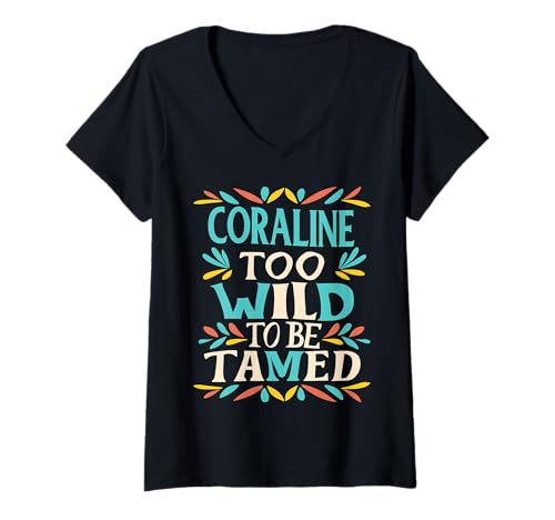 Damen Coraline Name Cute Retro Girls Wildflower Coraline Name T-Shirt mit V-Ausschnitt Damen Coraline Name Cute Retro Girls Wildflower Coraline Name T-Shirt mit V-Ausschnitt von Wildflower Gift For Women Gift For CORALINE