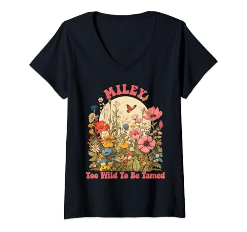 Damen Name MILEY, süßes Retro-Design, Wildblumenmotiv, für Mädchen, MILEY T-Shirt mit V-Ausschnitt Damen Name MILEY, süßes Retro-Design, Wildblumenmotiv, für Mädchen, MILEY T-Shirt mit V-Ausschnitt von Wildflower Gift For Women Gift For MILEY