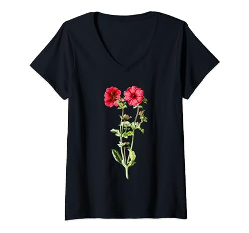 Damen Crimson Florals T-Shirt mit V-Ausschnitt Damen Crimson Florals T-Shirt mit V-Ausschnitt von Wildflower Paper Company
