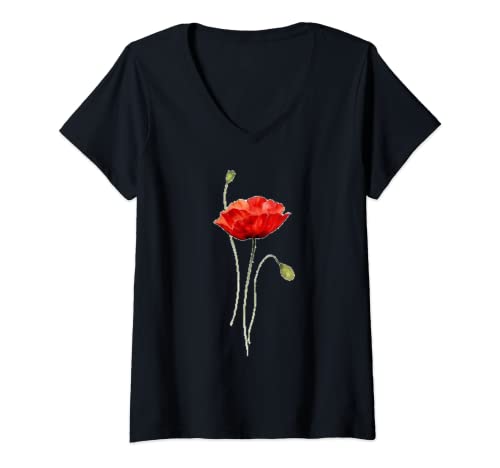Damen Schönes T-Shirt mit Mohnblumen-Motiv Vintage & Grafik T-Shirt mit V-Ausschnitt Damen Schönes T-Shirt mit Mohnblumen-Motiv Vintage & Grafik T-Shirt mit V-Ausschnitt von Wildflower Poppy. Grayboy Designs.
