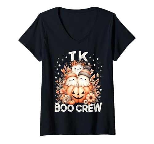 Damen TK Boo Crew Lehrerin, für Kinder, Halloween-Motiv, Geisterkürbis T-Shirt mit V-Ausschnitt von Wildflower TK Teacher Team Fall Halloween Costume