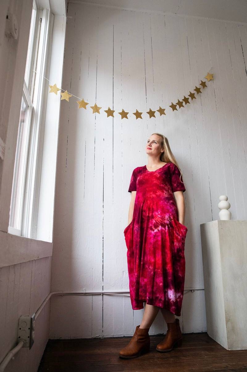 strawberry Moon Dress - Slouchy Boho Kleid Baumwolle Taschen strawberry Moon Dress - Slouchy Boho Kleid Baumwolle Taschen von Wildflowerdyes