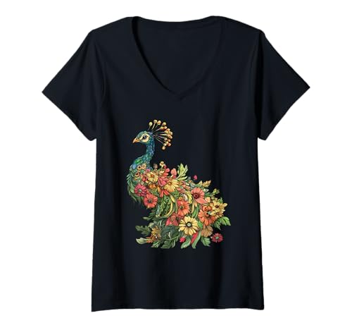 Damen Wildflowers Peacock Flower Gardening Floral T-Shirt mit V-Ausschnitt Damen Wildflowers Peacock Flower Gardening Floral T-Shirt mit V-Ausschnitt von Wildflowers Peacocks Flower Gardening Apparel