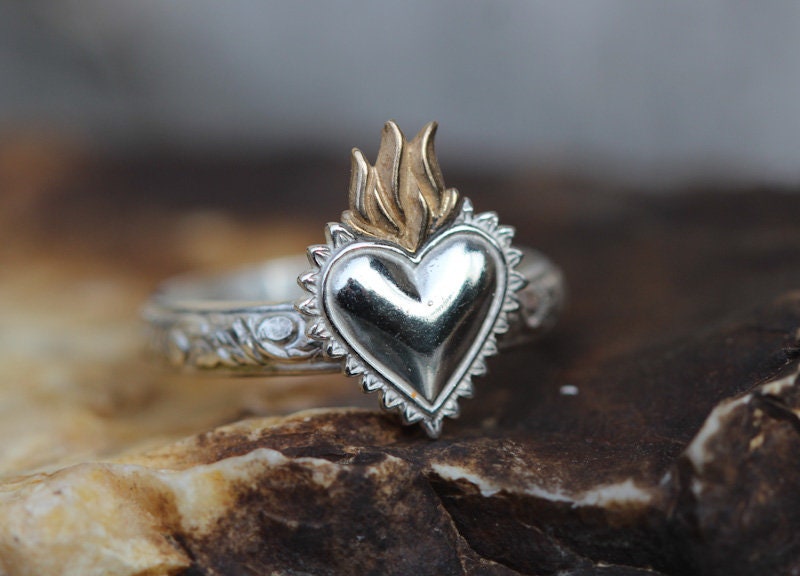 Sacred Heart Ring Massives Sterling Silber Corazon Sagrado Milagro Ring Jede Größe von WildflowyrJewelry