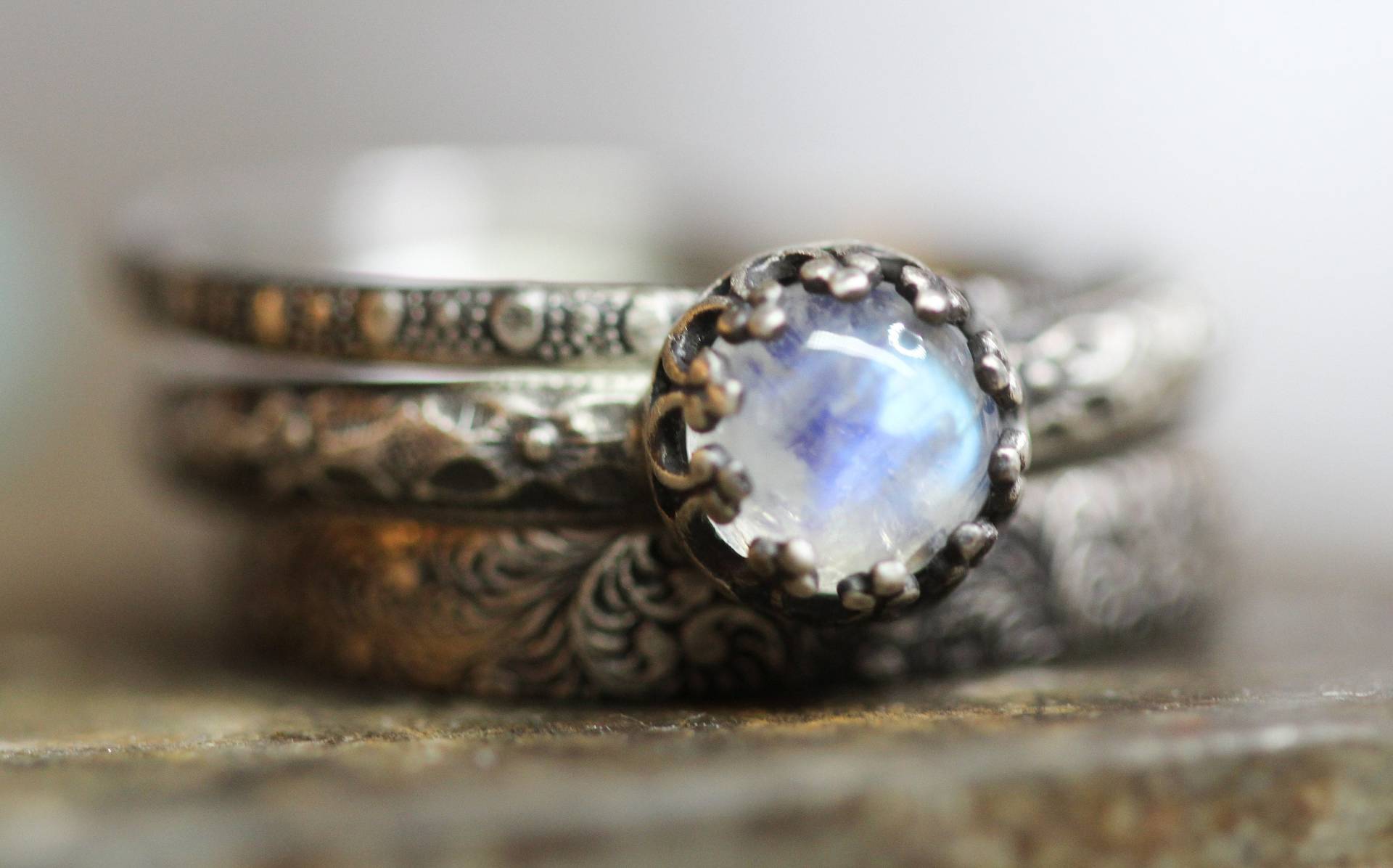 Mondstein Ring Massives Sterling Silber Zusteckring Set Jede Größe Mondstein Ring Massives Sterling Silber Zusteckring Set Jede Größe von WildflowyrSpirit