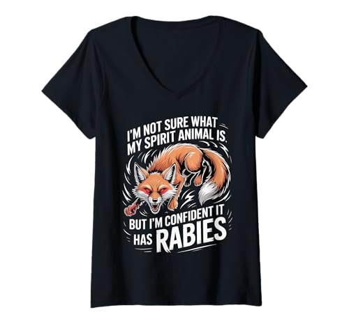 Damen Unsure of Spirit Animal But Bet It Has Rabies - T-Shirt mit V-Ausschnitt Damen Unsure of Spirit Animal But Bet It Has Rabies - T-Shirt mit V-Ausschnitt von Wildhumorgeist Tiergesellschaften