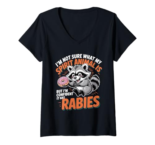 Damen Unsure of Spirit Animal But Bet It Has Rabies - T-Shirt mit V-Ausschnitt Damen Unsure of Spirit Animal But Bet It Has Rabies - T-Shirt mit V-Ausschnitt von Wildhumorgeist Tiergesellschaften