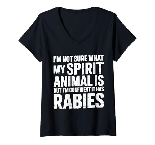 Damen Unsure of Spirit Animal But Bet It Has Rabies - T-Shirt mit V-Ausschnitt Damen Unsure of Spirit Animal But Bet It Has Rabies - T-Shirt mit V-Ausschnitt von Wildhumorgeist Tiergesellschaften