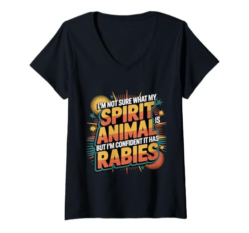 Damen Unsure of Spirit Animal But Bet It Has Rabies |- T-Shirt mit V-Ausschnitt Damen Unsure of Spirit Animal But Bet It Has Rabies |- T-Shirt mit V-Ausschnitt von Wildhumorgeist Tiergesellschaften