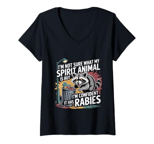 Damen Unsure of Spirit Animal But Bet It Has Rabies - T-Shirt mit V-Ausschnitt Damen Unsure of Spirit Animal But Bet It Has Rabies - T-Shirt mit V-Ausschnitt von Wildhumorgeist Tiergesellschaften
