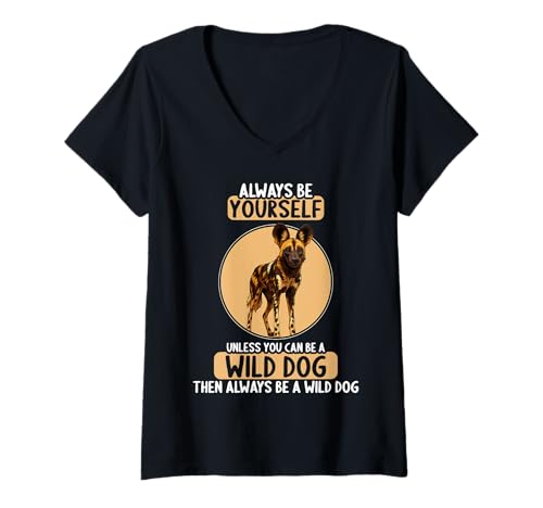 Damen Wildhunde Wildhund T-Shirt mit V-Ausschnitt Damen Wildhunde Wildhund T-Shirt mit V-Ausschnitt von Wildhunde Wildhund Tier Shop
