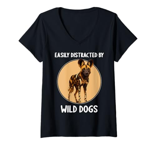 Damen Wildhunde Wildhund T-Shirt mit V-Ausschnitt Damen Wildhunde Wildhund T-Shirt mit V-Ausschnitt von Wildhunde Wildhund Tier Shop