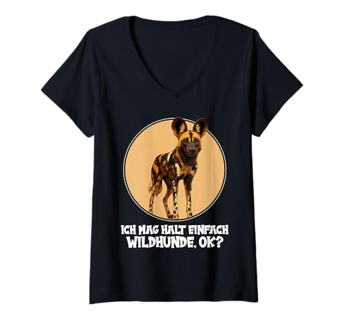 Damen Wildhunde Wildhund T-Shirt mit V-Ausschnitt Damen Wildhunde Wildhund T-Shirt mit V-Ausschnitt von Wildhunde Wildhund Tier Shop