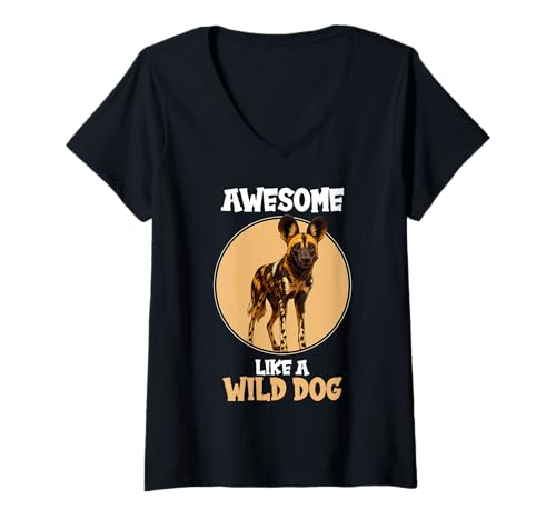 Damen Wildhunde Wildhund T-Shirt mit V-Ausschnitt Damen Wildhunde Wildhund T-Shirt mit V-Ausschnitt von Wildhunde Wildhund Tier Shop