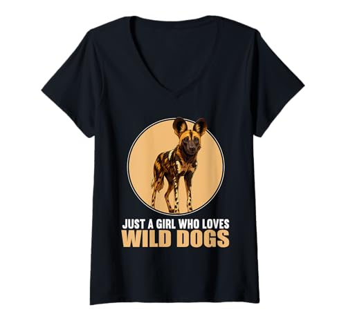 Damen Wildhunde Wildhund T-Shirt mit V-Ausschnitt Damen Wildhunde Wildhund T-Shirt mit V-Ausschnitt von Wildhunde Wildhund Tier Shop
