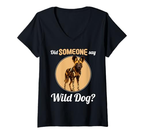 Damen Wildhunde Wildhund T-Shirt mit V-Ausschnitt Damen Wildhunde Wildhund T-Shirt mit V-Ausschnitt von Wildhunde Wildhund Tier Shop
