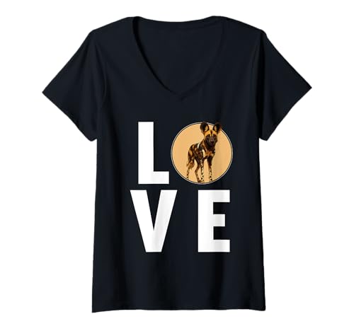 Damen Wildhunde Wildhund T-Shirt mit V-Ausschnitt Damen Wildhunde Wildhund T-Shirt mit V-Ausschnitt von Wildhunde Wildhund Tier Shop