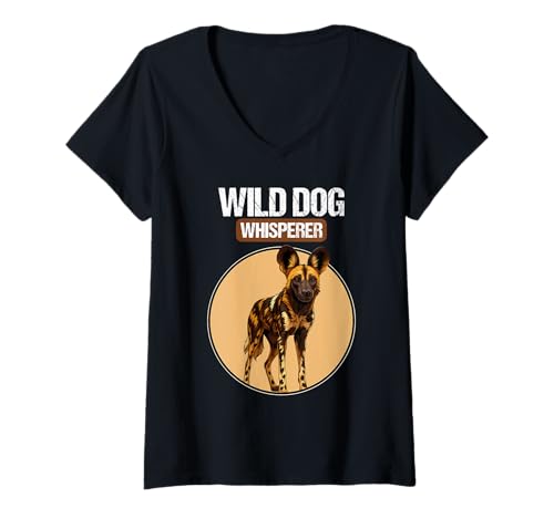 Damen Wildhunde Wildhund T-Shirt mit V-Ausschnitt Damen Wildhunde Wildhund T-Shirt mit V-Ausschnitt von Wildhunde Wildhund Tier Shop