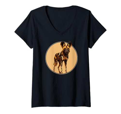 Damen Wildhunde Wildhund T-Shirt mit V-Ausschnitt Damen Wildhunde Wildhund T-Shirt mit V-Ausschnitt von Wildhunde Wildhund Tier Shop