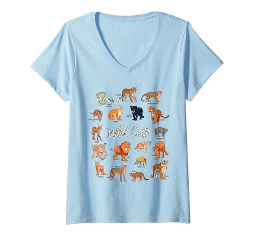 Damen Raubkatzen - Arten von Wildkatzen T-Shirt mit V-Ausschnitt von Wildkatzen Poster Designs