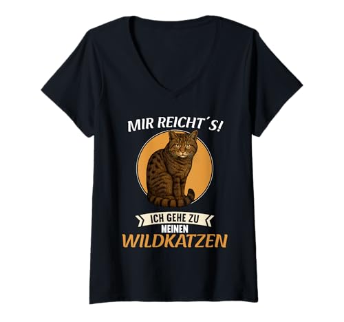 Damen Wildkatzen Wildkatze T-Shirt mit V-Ausschnitt Damen Wildkatzen Wildkatze T-Shirt mit V-Ausschnitt von Wildkatzen Wildkatze Tier Shop