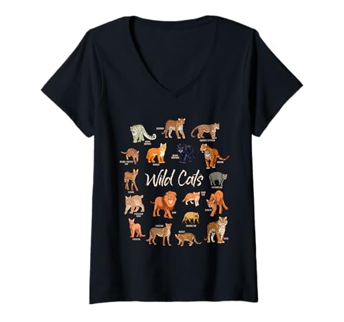 Damen Wildkatzen - Vielfalt der Raubkatzen T-Shirt mit V-Ausschnitt von Wildkatzen und Raubkatzen Designs