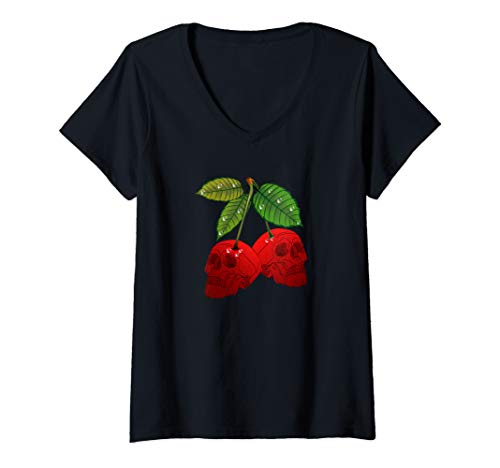 Damen Wildkirsche Schädel - Kirschen Passionsfrucht Totenkopf T-Shirt mit V-Ausschnitt Damen Wildkirsche Schädel - Kirschen Passionsfrucht Totenkopf T-Shirt mit V-Ausschnitt von Wildkirche Totenschädel by Ro Designs