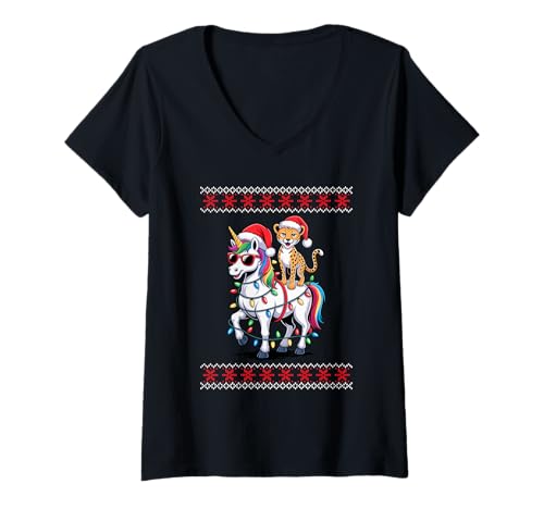 Damen Weihnachten Gepard Einhorn Sonnenbrille Geparden T-Shirt mit V-Ausschnitt Damen Weihnachten Gepard Einhorn Sonnenbrille Geparden T-Shirt mit V-Ausschnitt von Wildlife Animal Lover Gifts