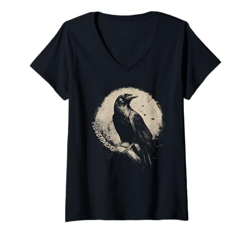 Damen raven crow nevermore Poe Raven Poem T-Shirt mit V-Ausschnitt Damen raven crow nevermore Poe Raven Poem T-Shirt mit V-Ausschnitt von Wildlife Animal paint